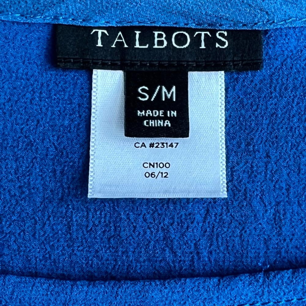 Talbots Small/Medium Blue Patterned 100% Silk Tun… - image 6
